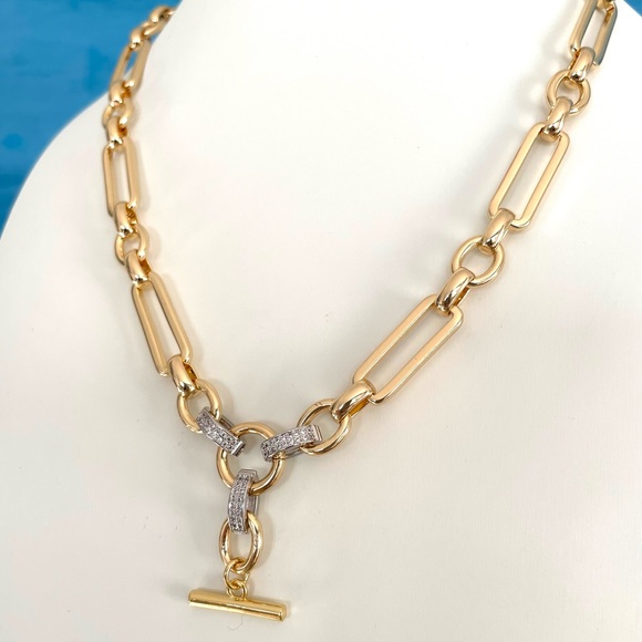 Chunky 18k Gold Fill Mixed Paperclip Chain Necklace Status T Bar Circle Toggle - Picture 4 of 6